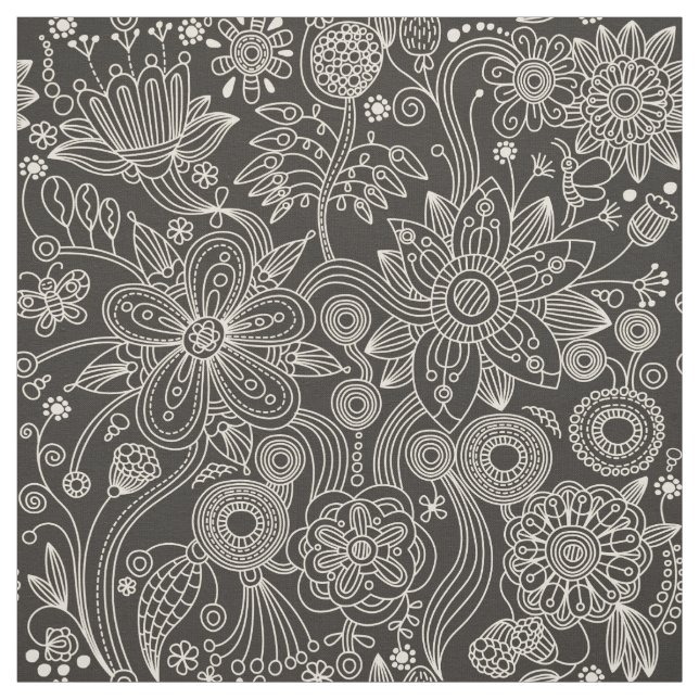 Paisley Mönster, Persian Paisley, Black and White Tyg (Provkarta)