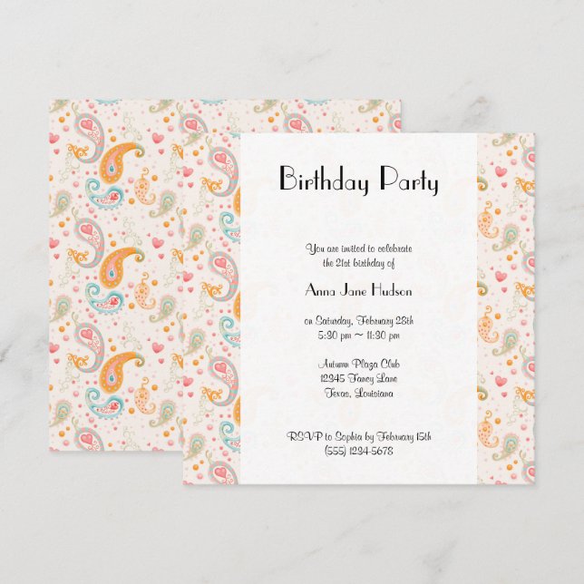 Paisley Mönster, Persian Paisley, Boteh, Birthday Inbjudningar (Fram/baksida)