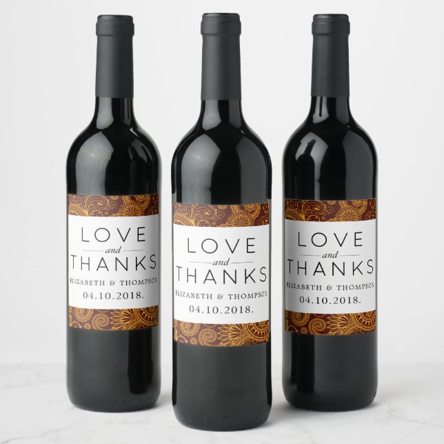 Paisley Mönster, Persian Paisley, Boteh, Bröllop Vinflaska Etikett (Flaskor)