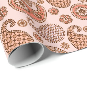 Paisley mönster, persika och korallrosor presentpapper