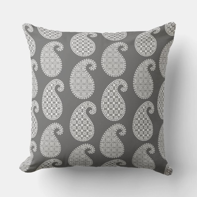 Paisley mönster, silver grått / grått och vitt utomhuskudde (Framsida)