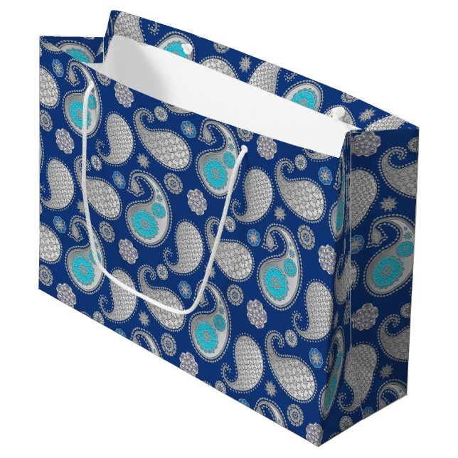 Paisley mönster, Silver Grått / Grått på koboltblå (Framsidan Vinklad)