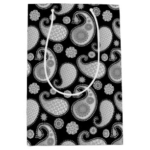 Paisley mönster, Silver Grått / Grått på svart