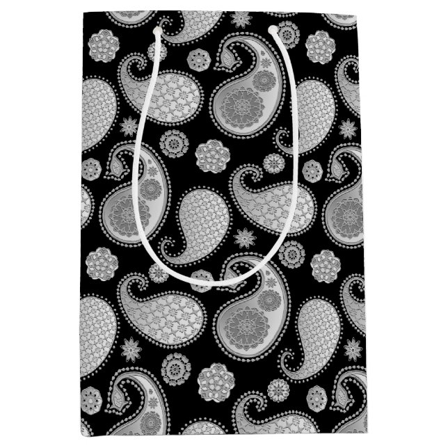 Paisley mönster, Silver Grått / Grått på svart (Framsidan)