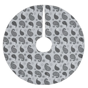 Paisley mönster, silver grått, svartvitt julgransmatta borstad polyester