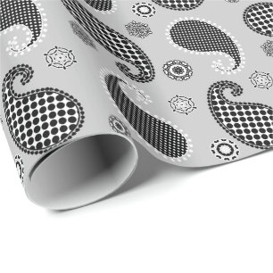 Paisley mönster, silver grått, svartvitt presentpapper