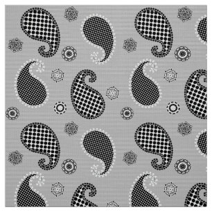 Paisley mönster, silver grått, svartvitt tyg