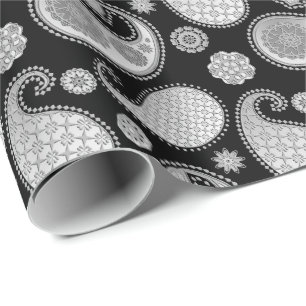 Paisley mönster, silvergrått/grå färg på svar presentpapper