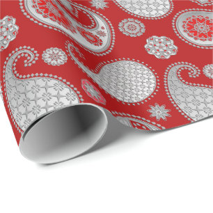 Paisley mönster, silvergrått/röd grå färg på presentpapper