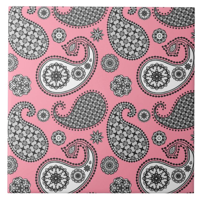 Paisley mönster, skuggor av grått på rosa kakelplatta (Framsidan)