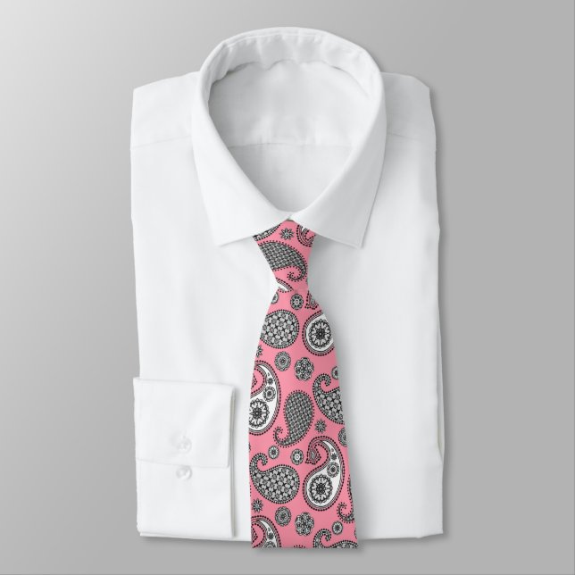 Paisley mönster, skuggor av grått på rosa slips (Bunden)