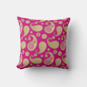 Paisley mönster, Soft Guld på Deep Fuchsia Rosa Kudde