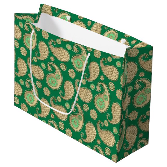 Paisley mönster, Soft Guld på Emerald Grönt (Framsidan Vinklad)