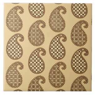 Paisley mönster, tan, grädde och choklad kakelplatta