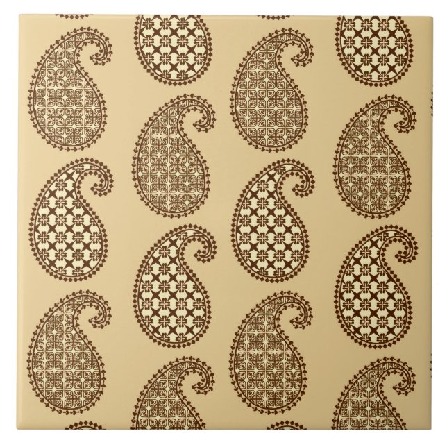 Paisley mönster, tan, grädde och choklad kakelplatta (Framsidan)
