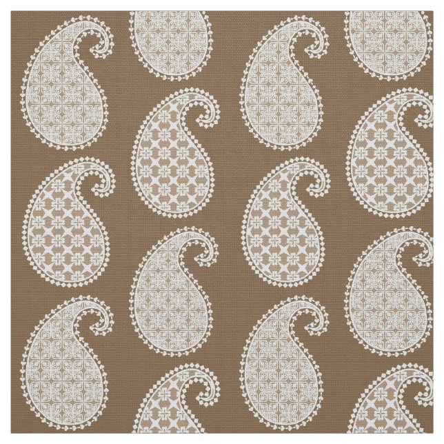 Paisley mönster, taupe tan och vit tyg (Provkarta)