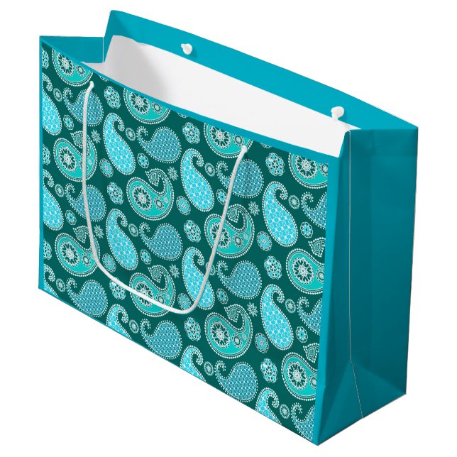 Paisley mönster, Teal, Aqua och White (Framsidan Vinklad)