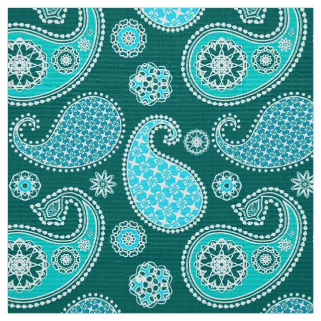 Paisley mönster, Teal, Aqua och White Tyg (Provkarta)