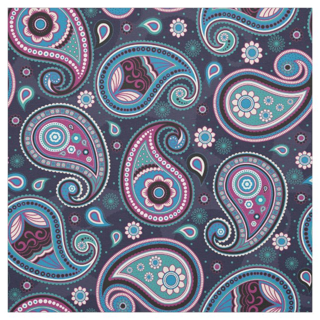 Paisley mönster teal blue tyg (Provkarta)