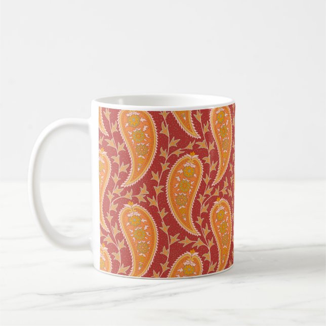 Paisley mönster. Turkiska gurkor. Maron-orange c Kaffemugg (Vänster)