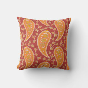 Paisley mönster. Turkiska gurkor. Maron-orange c Kudde