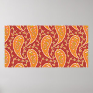 Paisley mönster. Turkiska gurkor. Maron-orange c Poster
