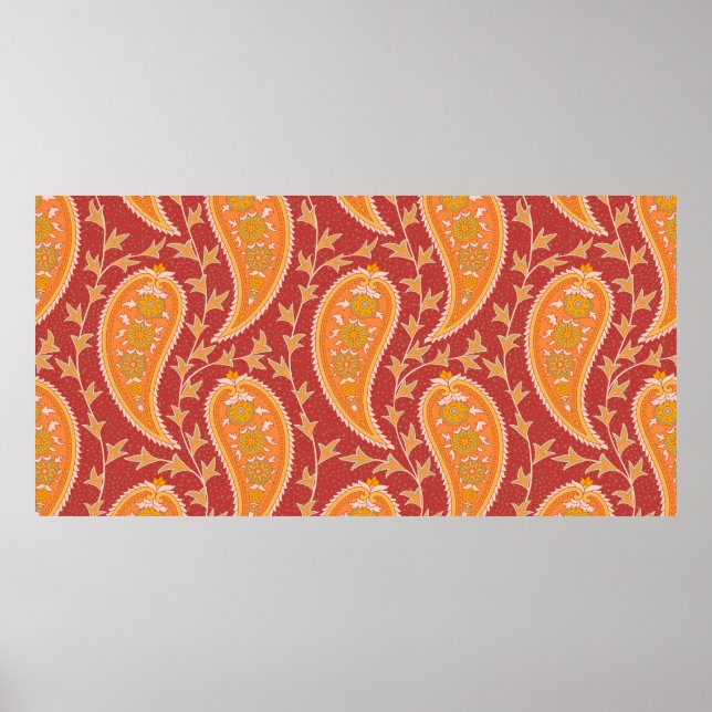 Paisley mönster. Turkiska gurkor. Maron-orange c Poster (Framsidan)