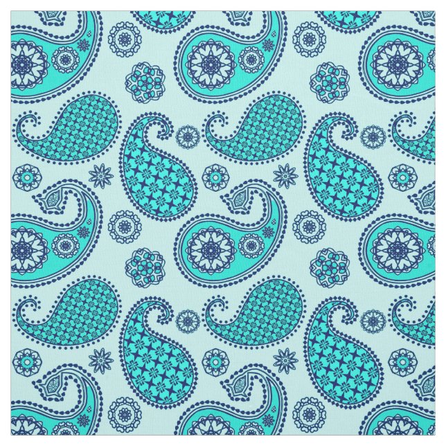 Paisley mönster, turkos, akvarier och marinfart tyg (Provkarta)