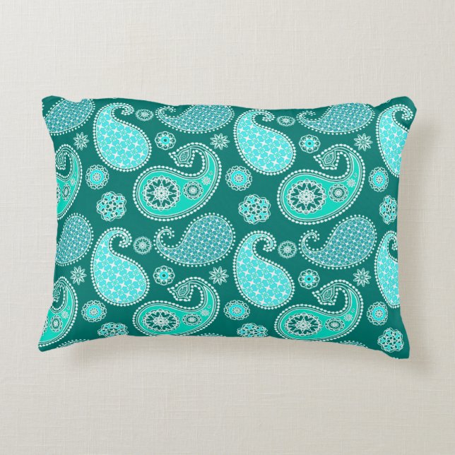 Paisley mönster, Turquise, Aqua and White Prydnadskudde (Baksidan)
