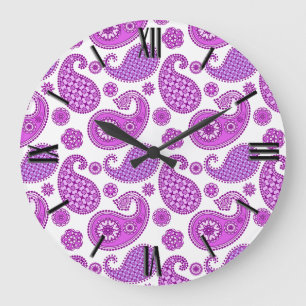 Paisley mönster, violett, lila och vitt stor klocka
