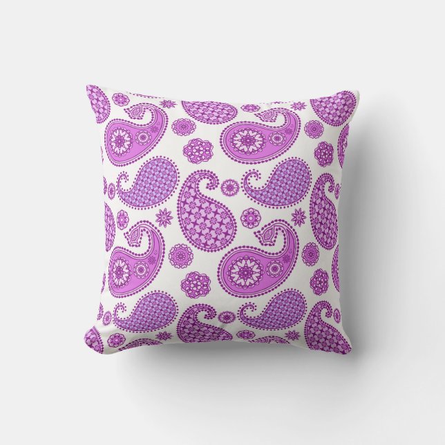 Paisley mönster, violett, lila och vitt utomhuskudde (Framsida)
