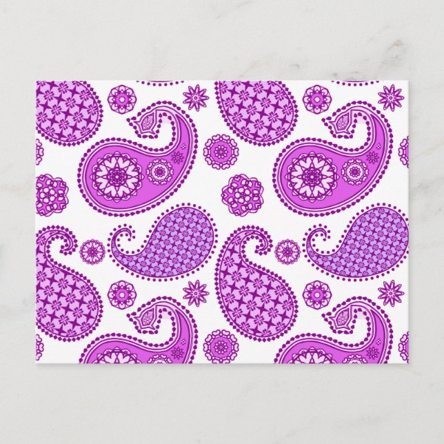 Paisley mönster, violett, lila och vitt vykort (Framsida)