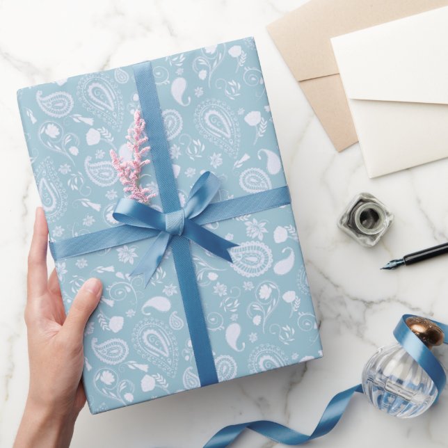 Paisley Mönster White och Blue Wrapping Papper Presentpapper (Gifting)