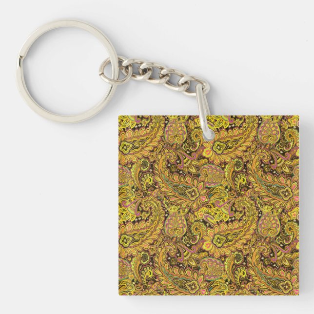 Paisley Motif in Yellow, Brown on Black Background (Framsidan)