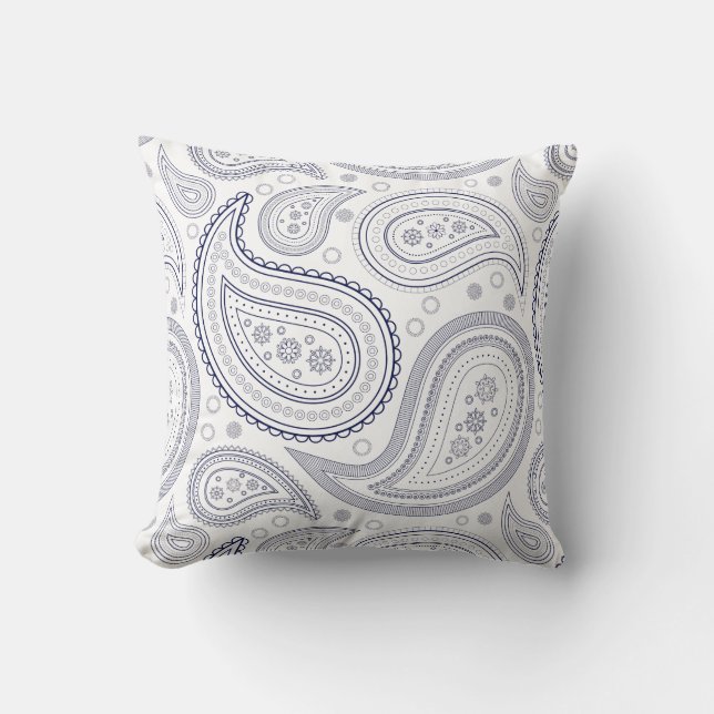 Paisley Navy Blue på White Dekorativ kudde (Framsida)