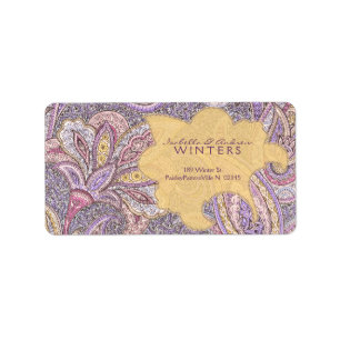 Paisley och blommamönster adressetikett