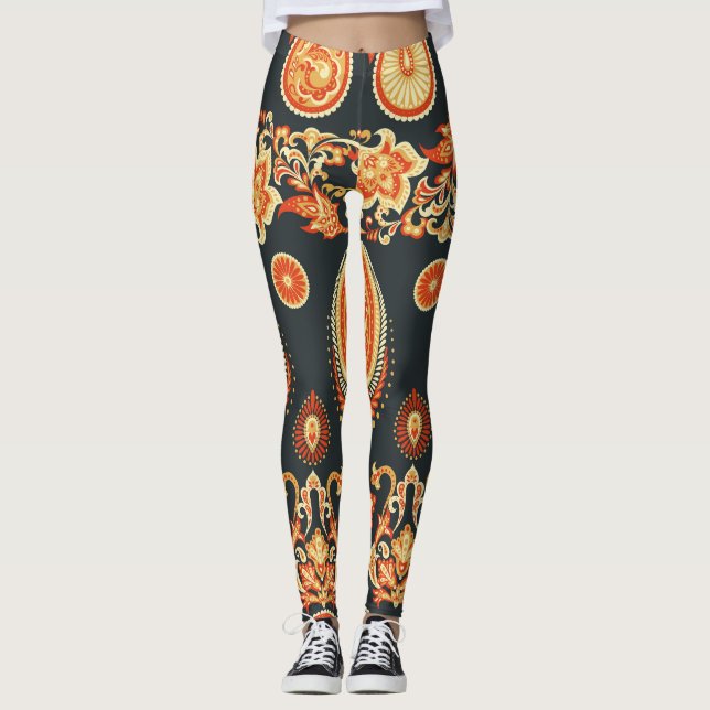 Paisley Oriental Ethnic Fabric Leggings (Framsida)