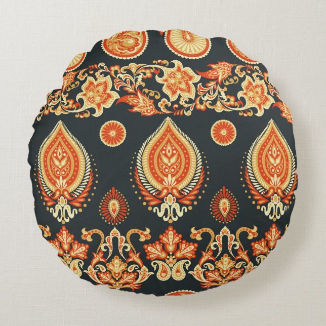 Paisley Oriental Ethnic Fabric Rund Kudde (Framsidan)
