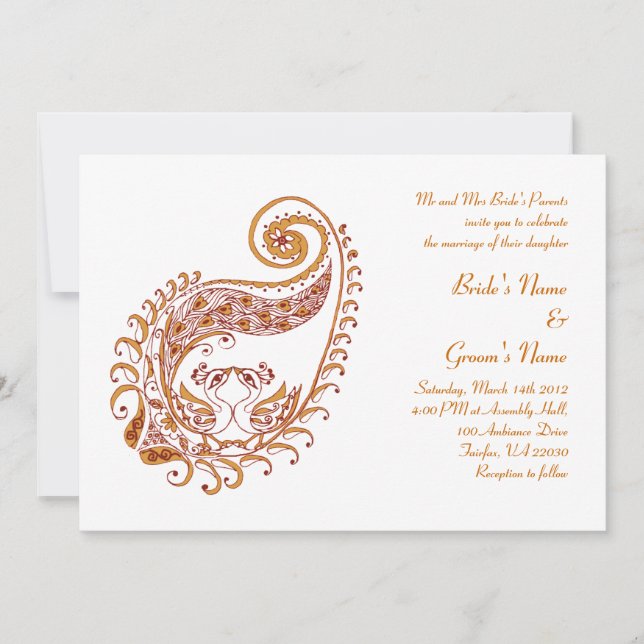 Paisley Påfågel-c i Hennakonstinbjudan Inbjudningar (Framsida)