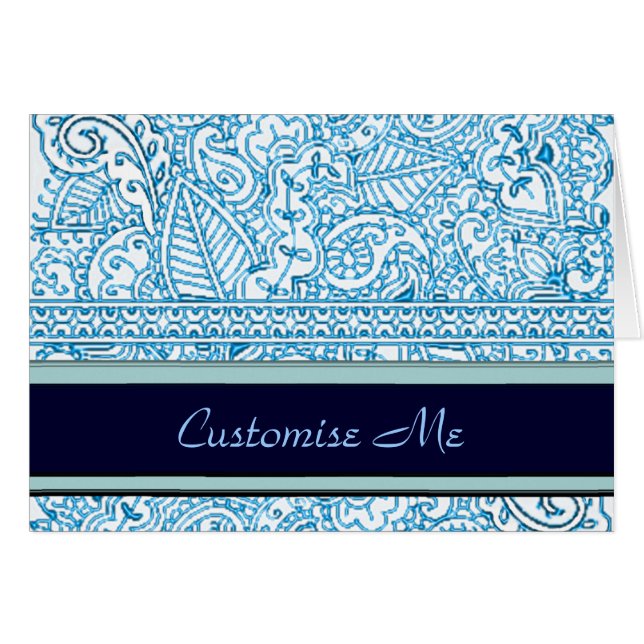 Paisley Passion - Blue (Henna) Hälsningskort (Framsidan Horizontal)