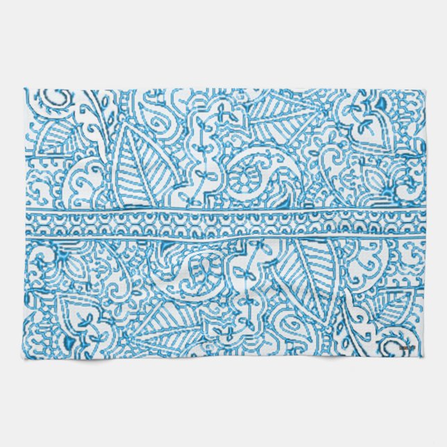 Paisley Passion - Blue (Henna) Kökshandduk (Horisontell)