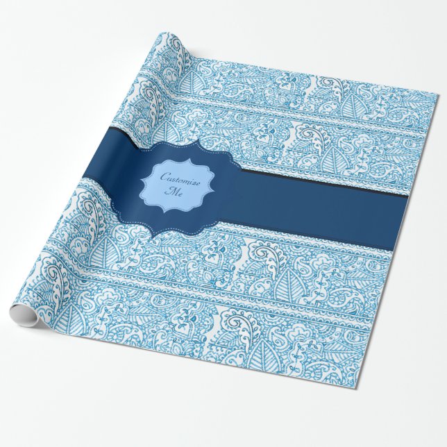Paisley Passion - (Blue) (Henna) (Monogram) Presentpapper (Utrullad)