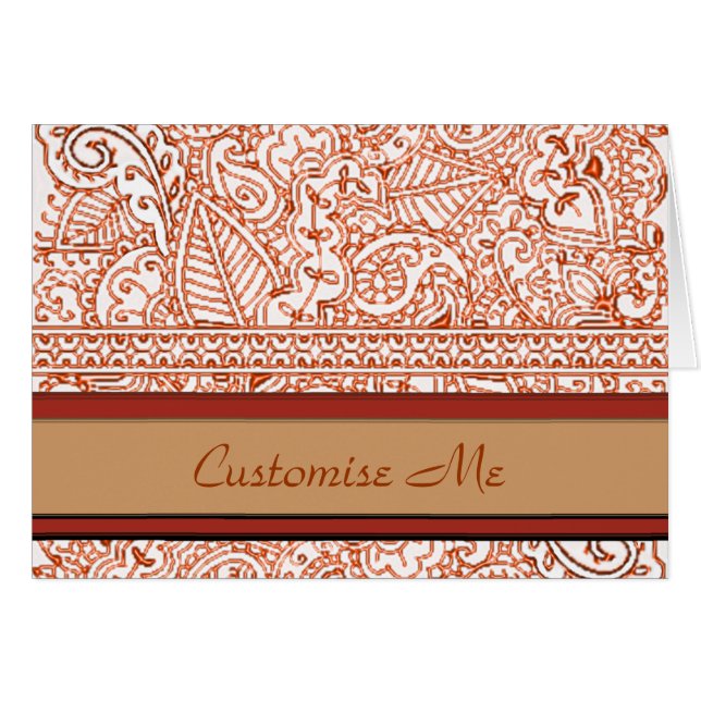 Paisley Passion - Orange (Henna) Hälsningskort (Framsidan Horizontal)