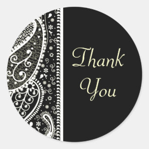 Paisley Patern Black & White Tack Stickers Runt Klistermärke