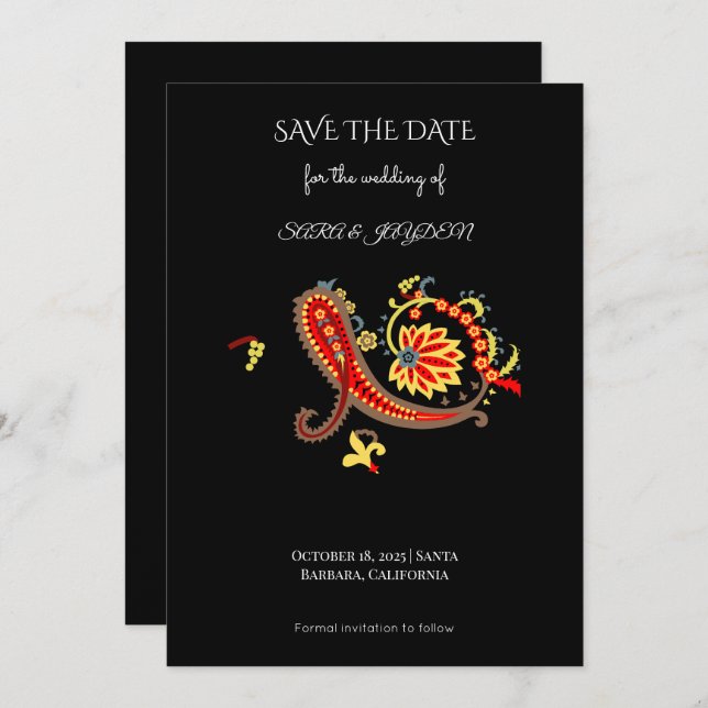 Paisley Pattern Art – Folk Floral Ornament Print Spara Datumet (Fram/baksida)