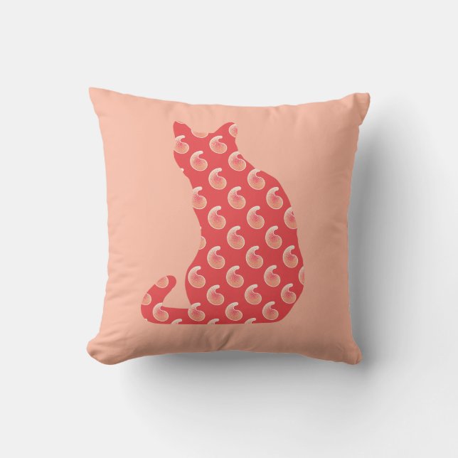 Paisley Patterned Cat - Korallfärgade Orangar Kudde (Framsida)