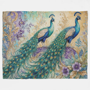 Paisley Peacock Blommigt Watercolor Fleecefilt