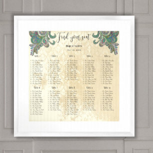Paisley Peacock Blue Grönt Seating Chart 10 Bord Poster