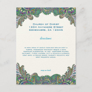 Paisley Peacock Färg Bröllop Direction Reception Tilläggskort