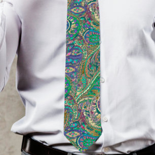 Paisley Peacock Färg Bröllop Tie Slips